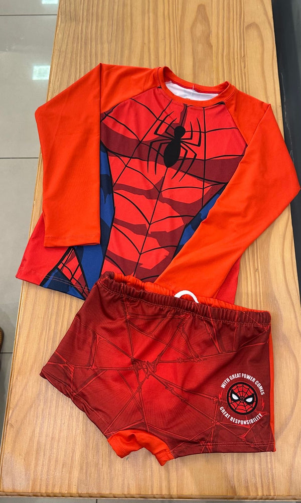 CONJUNTO CAMISETA MANGA LONGA E SUNGA BOXER ARANHA PROTEÇÃO UV50+ MENINO FAKINI