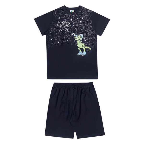 CONJUNTO PIJAMA MANGA CURTA E BERMUDA DINOSSAURO ESTRELAS MENINO ALENICE