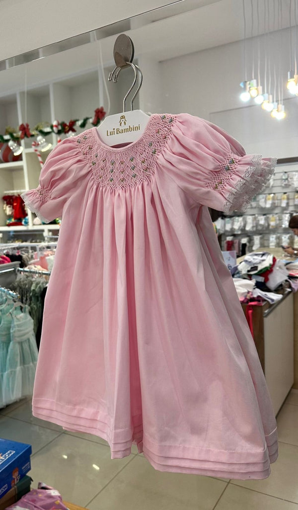 VESTIDO MANGA CURTA CASINHA DE ABELHA FLORES BORDADAS E CALCINHA MENINA LUI BAMBINI