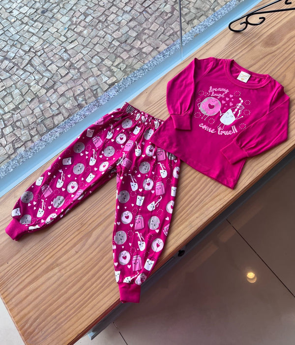 CONJUNTO PIJAMA MANGA LONGA COM CALÇA HORA DO LANCHE MENINA ANGERÔ