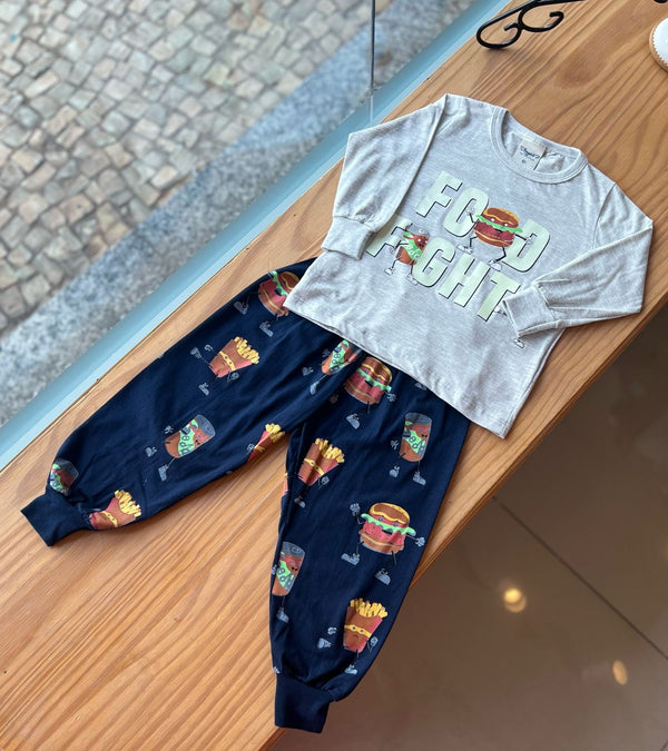 CONJUNTO PIJAMA MANGA LONGA COM CALÇA FOOD FIGHT MENINO ANGERÔ