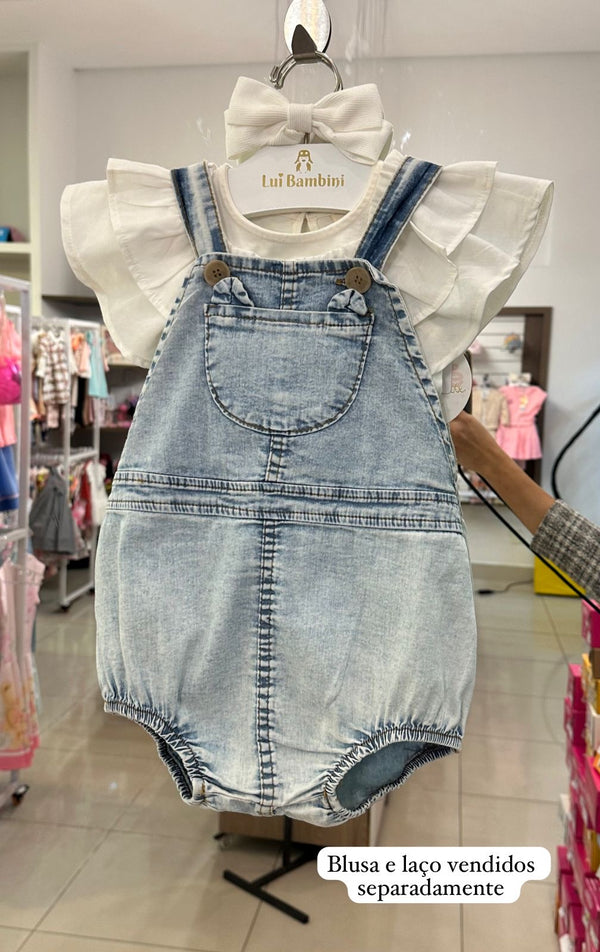 ROMPER JEANS COM ALCA E BOLSO ORELHINHAS MENINA LUI BAMBINI