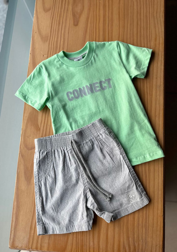 CONJUNTO CAMISETA MANGA CURTA CONNECT COM BERMUDA SARJA COQUEIROS MENINO ABRANGE