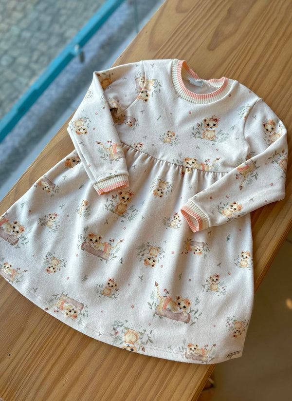 VESTIDO MANGA LONGA EM MALHA SOFT ONCINHAS NA FLORESTA MENINA ALAKAZOO