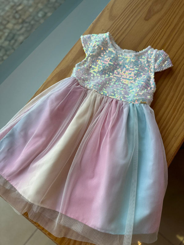 Vestido Infantil Bambollina Três Marias Morango Listras Azul