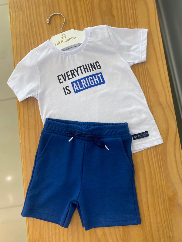 CONJUNTO CAMISETA MANGA CURTA E BERMUDA BOLSO EVERYTHING IS ALRIGHT MENINO COLORITTA