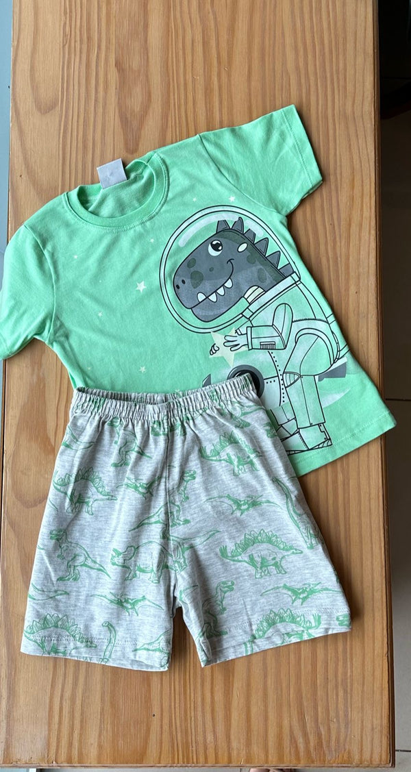 CONJUNTO PIJAMA MANGA CURTA E BERMUDA DINO ESPACIAL MENINO ANGERO