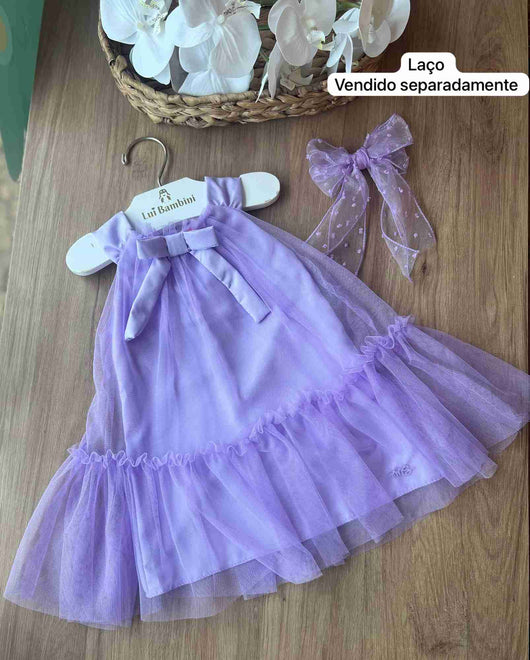 VESTIDO REGATA TULE COM LAÇO E BABADOS MENINA MON SUCRÉ