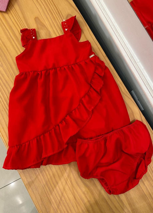 VESTIDO NATALINO ALCA PEROLAS E STRASS COM CALCINHA BABADOS MENINA INFANTI PRO45