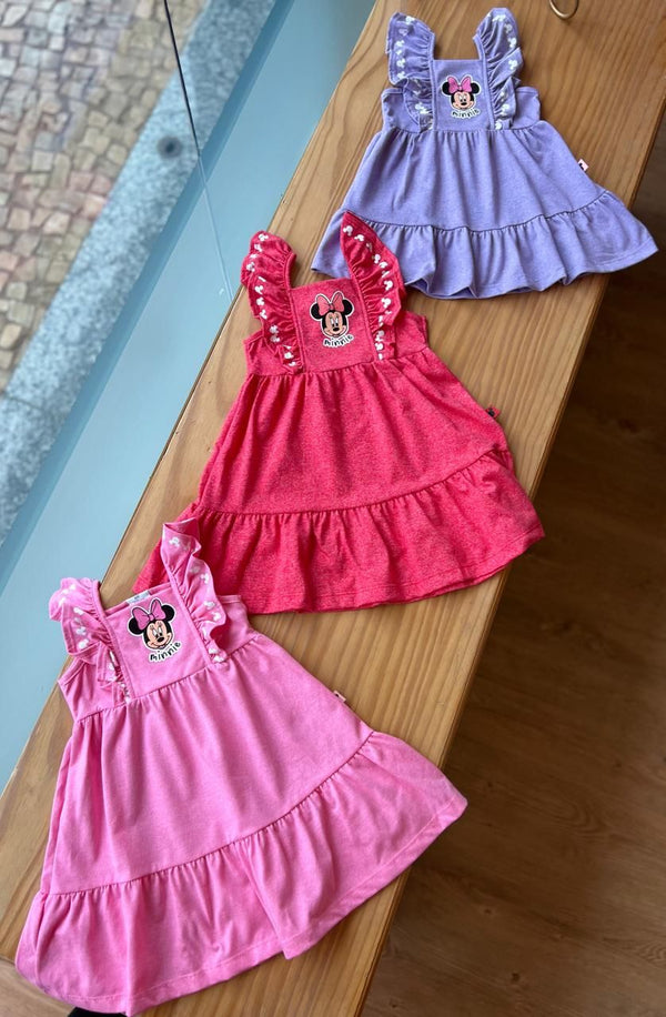 VESTIDO MANGA CURTA COM BABADOS MINNIE MENINA FAKINI