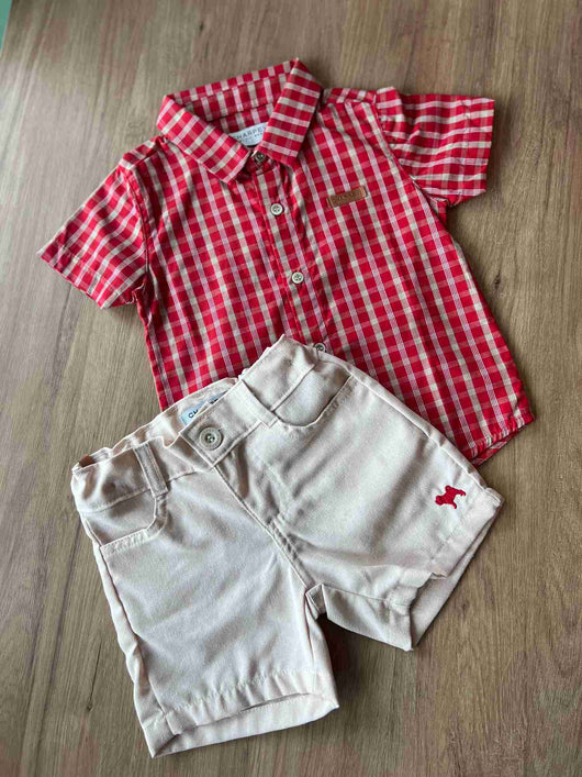 CONJUNTO MANGA CURTA CAMISA TRICOLINE BERMUDA LINHO MENINO CHARPEY