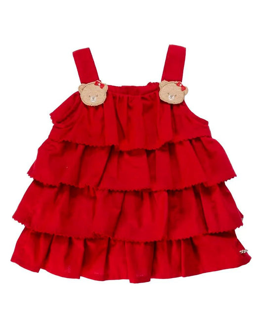 CONJUNTO BATA COM ALÇA BORDADO URSOS E BERMUDA LINHO CINTO LAÇO MENINA ANJOS BABY