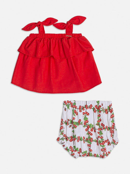 CONJUNTO BATA ALCA COM BABADO E SHORT CEREJINHAS E JOANINHAS MENINA MOMI PRO45