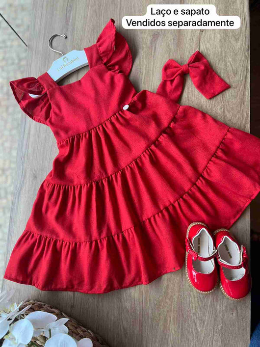 VESTIDO DE ALÇA COM BABADOS EM LINHO MENINA LUI BAMBINI