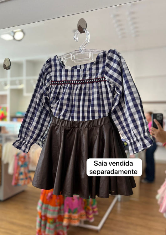 BLUSA BATA MANGA LONGA XADREZ COM BORDADO MENINA BEABÁ