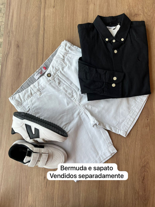 CAMISA SOCIAL MANGA LONGA GOLA POLO COM BOTÕES LISA MENINO RESERVA