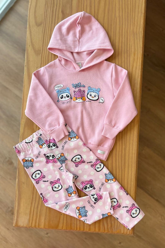 CONJUNTO BLUSÃO MANGA LONGA CAPUZ BEST FRIENDS STRASS E CALÇA LEGGING POÁ MENINA ABRANGE