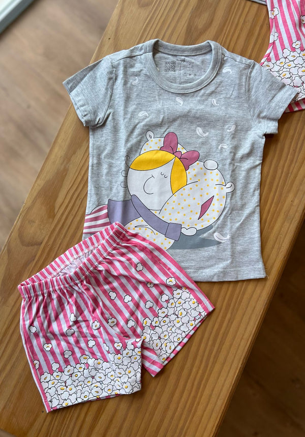 CONJUNTO PIJAMA MANGA CURTA COM SHORT BOM SONINHO PIPOCAS MENINA VEGGI