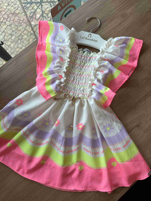 VESTIDO MC BABADO FLORES ONDAS MENINA INFANTI