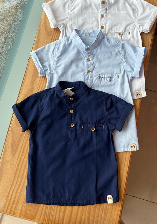 CAMISA BATA MANGA CURTA GOLA PADRE COM BOTÕES MENINO LUI BAMBINI