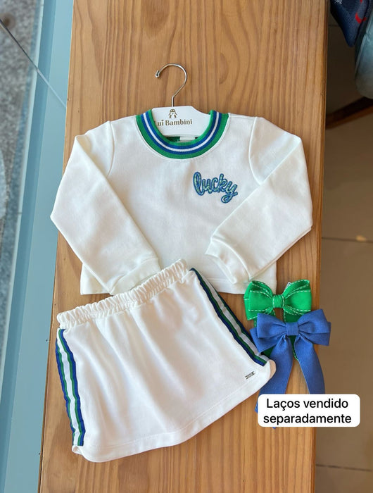 CONJUNTO BLUSA MANGA LONGA LUCKY COM SAIA LISTRAS MENINA BEABÁ