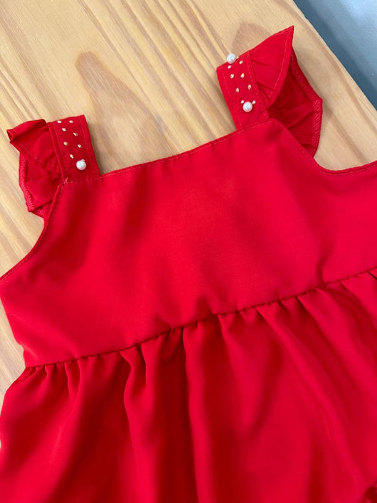 VESTIDO NATALINO ALCA PEROLAS E STRASS COM CALCINHA BABADOS MENINA INFANTI PRO45