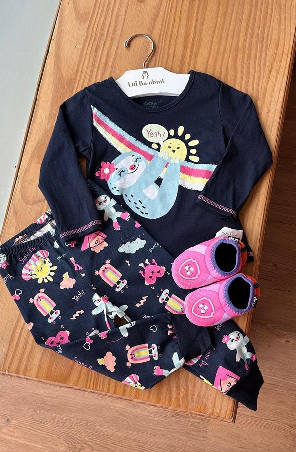 CONJUNTO PIJAMA BLUSA MANGA LONGA E CALÇA YEAH PREGUICINHA E CORAÇÕES MENINA ELIAN