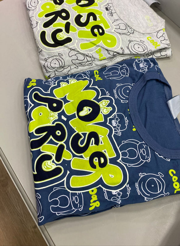 CONJUNTO PIJAMA MANGA LONGA COM CALÇA MONSTER PARTY MENINO ANGERÔ