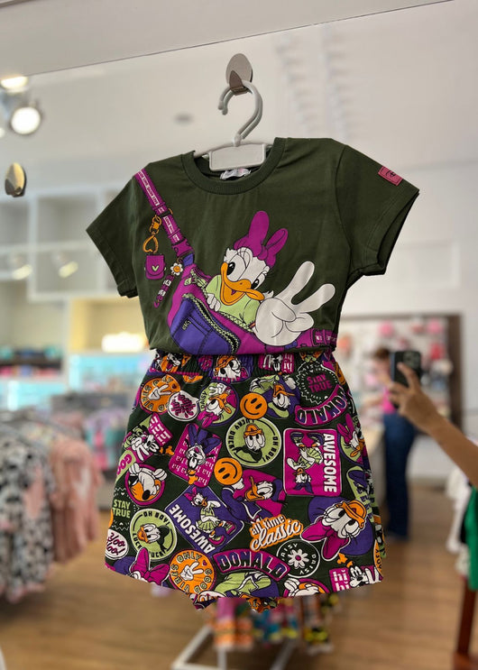 CONJUNTO BLUSA MANGA CURTA E SHORT SAIA POCHETE MARGARIDA E AMIGOS MENINA MOMI