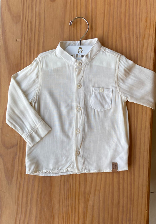 CAMISA MANGA LONGA GOLA PADRE EM VISCOSE COM BOLSO E BOTÕES MENINO NINI E BAMBINI