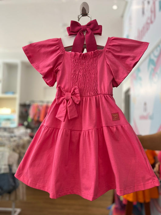 VESTIDO MANGA CURTA COM LAÇO DECORATIVO MENINA ANGERÔ