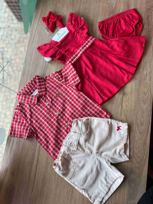 CONJUNTO MANGA CURTA CAMISA TRICOLINE BERMUDA LINHO MENINO CHARPEY