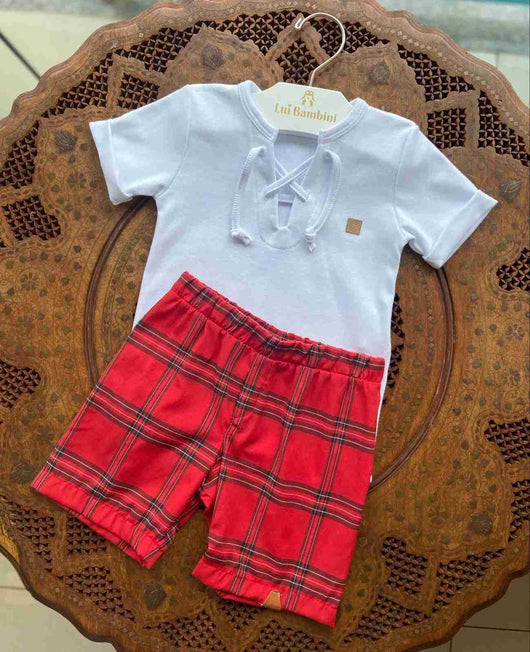 CONJUNTO CAMISA BATA MANGA CURTA E BERMUDA XADREZ MENINO GROW UP