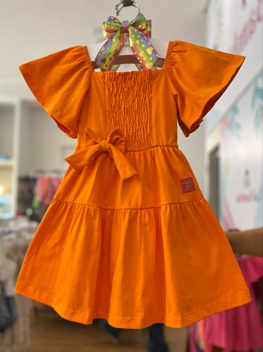 VESTIDO MANGA CURTA COM LAÇO DECORATIVO MENINA ANGERÔ