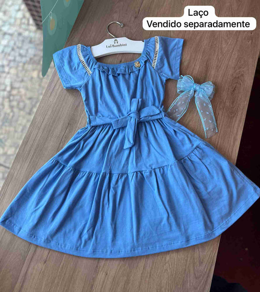 VESTIDO MANGA CURTA VAZADO COM PINGENTE MENINA ANGERÔ