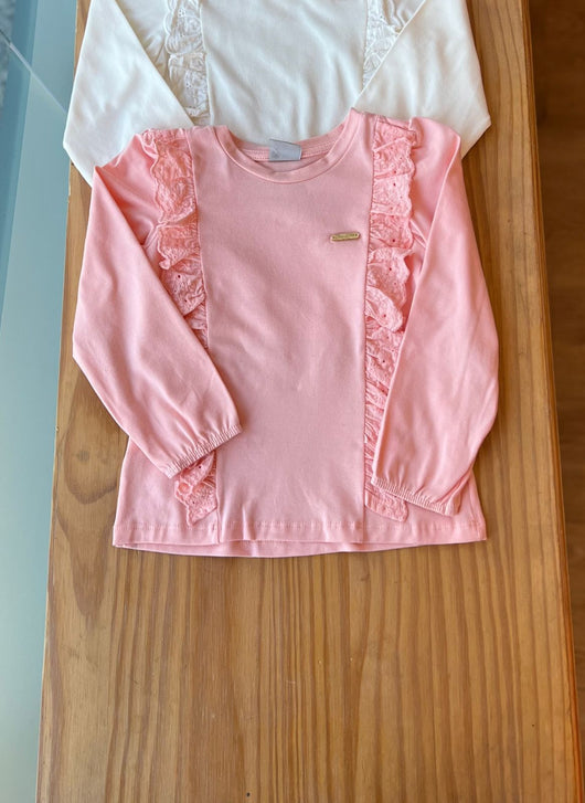 BLUSA MANGA LONGA EM MALHA COM BABADOS EM LAISE MENINA COLORITTA