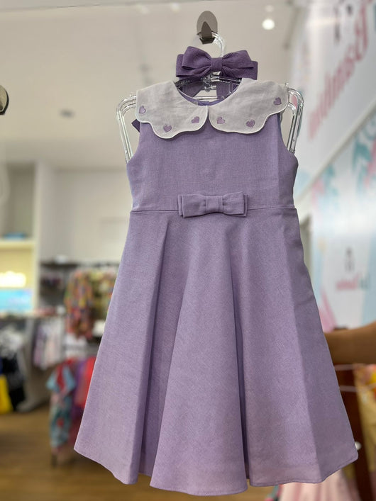 VESTIDO REGATA GOLA BORDADA CORAÇÕES COM LAÇO E CINTO FIXO MENINA BÁRBARA KIDS