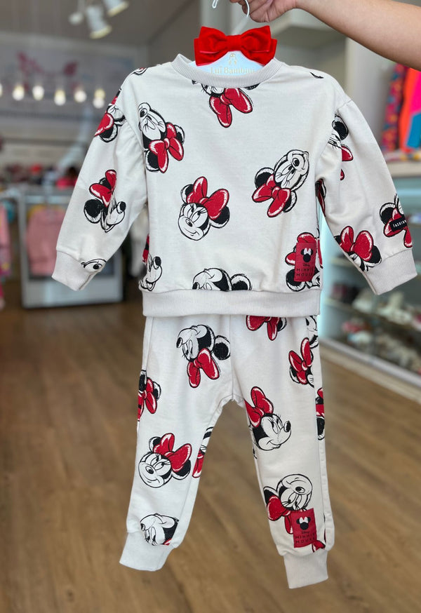 CONJUNTO CASACO MOLETOM MANGA LONGA COM CALÇA POÁ MINNIE MOUSE LICENCIADO MENINA ANIMÊ