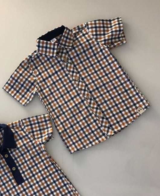 CAMISA MANGA CURTA XADREZ COM GOLA E BOTÕES MENINO LUI BAMBINI