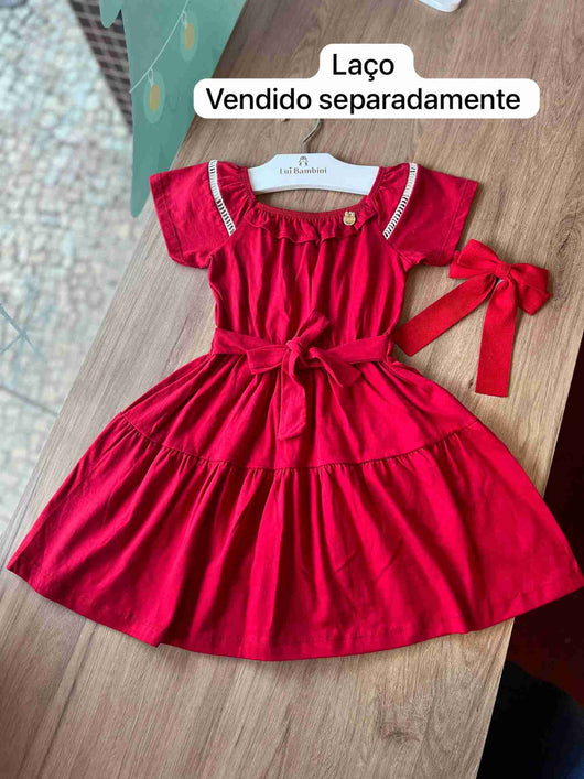 VESTIDO MANGA CURTA VAZADO COM PINGENTE MENINA ANGERÔ