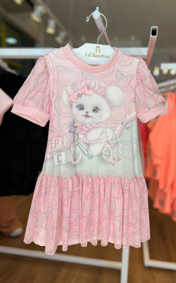 VESTIDO FILÓ MANGA CURTA CACHORRINHO COM LACINHO E STRASS MENINA PETIT CHERIE