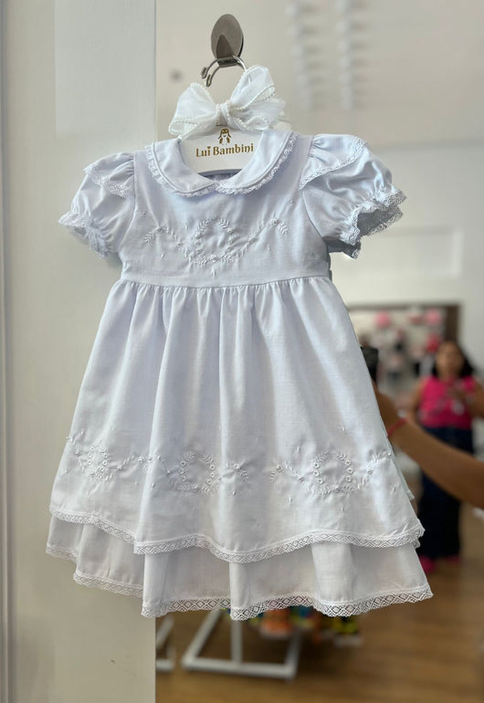 VESTIDO MANGA CURTA BORDADO COM PEROLAS E SAIA CURVAS E BABADO MENINA BARBARA KIDS