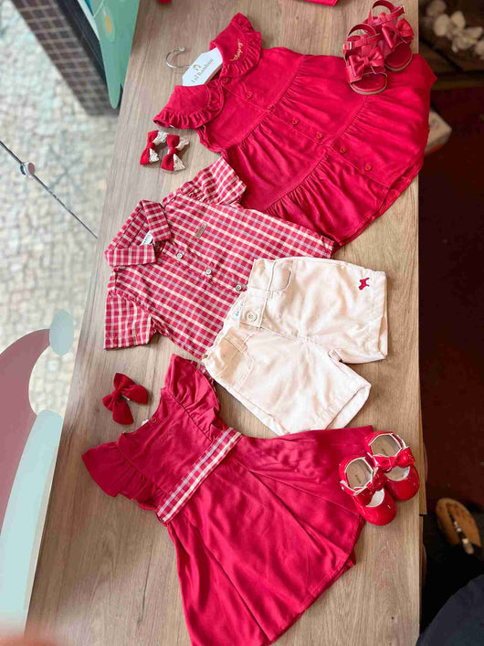 CONJUNTO MANGA CURTA CAMISA TRICOLINE BERMUDA LINHO MENINO CHARPEY