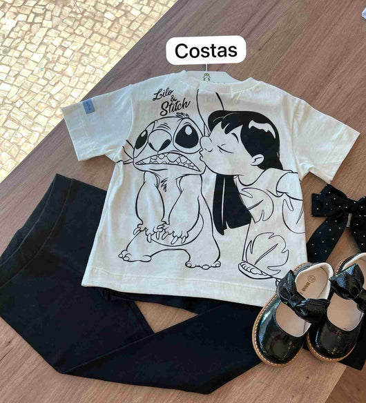 BLUSA MC LILO E STITCH BORDADO MENINA ANIME