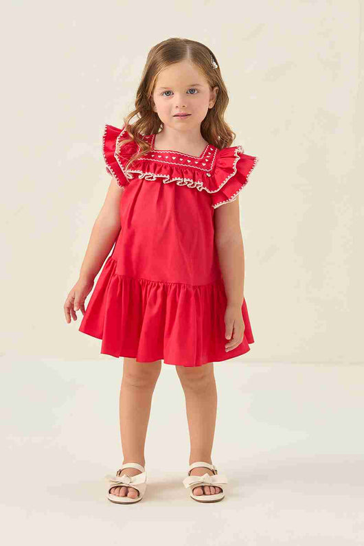 VESTIDO REGATA COM BABADO BORDADO CORAÇÕES NATAL MENINA PETIT CHERIE