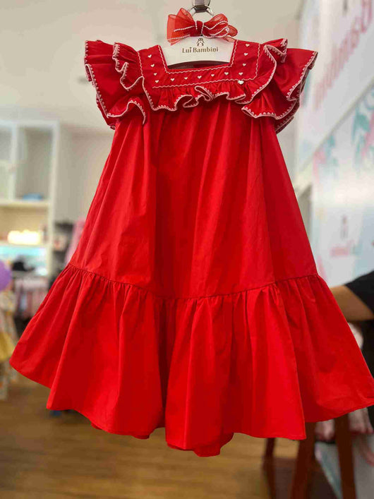 VESTIDO REGATA COM BABADO BORDADO CORAÇÕES NATAL MENINA PETIT CHERIE