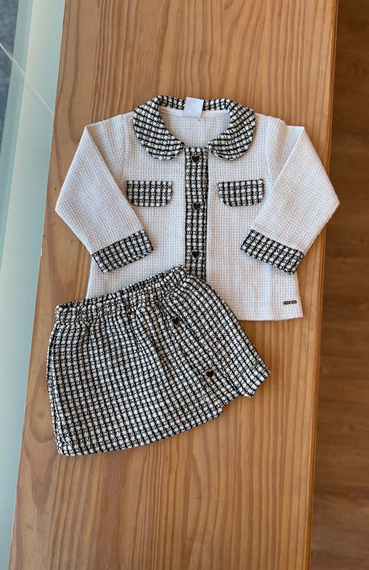 CONJUNTO CASACO MANGA COM SAIA CORAÇÕES EM TWEED MENINA ANJOS BABY