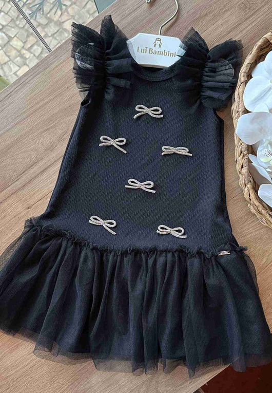 VESTIDO REGATA COM BABADO TULE E LAÇO STRASS MENINA INFANTI