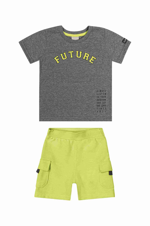 CONJUNTO CAMISETA MANGA CURTA E BERMUDA BOLSO FUTURE MENINO COLORITTA