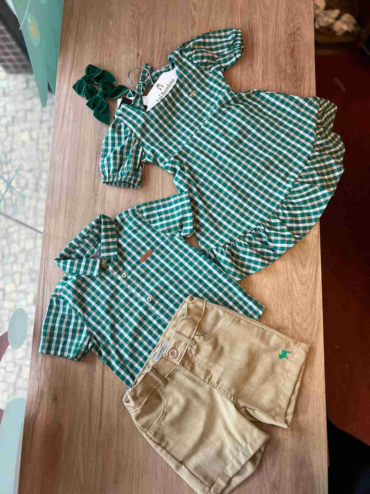 CONJUNTO MANGA CURTA CAMISA TRICOLINE BERMUDA LINHO MENINO CHARPEY